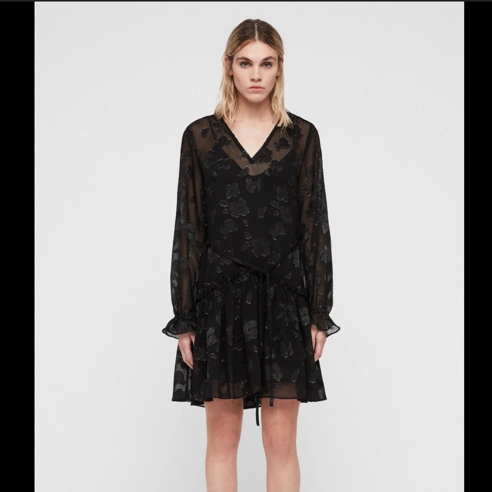 AllSaints Alia Flora Drop Waist Dress
